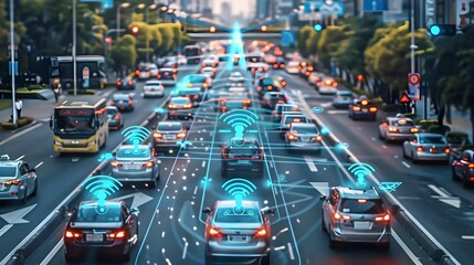 Example of traffic showing connected cars